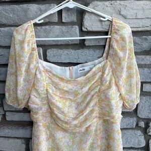 Elodie Floral Puff Sleeve Dress - Pink and Yellow